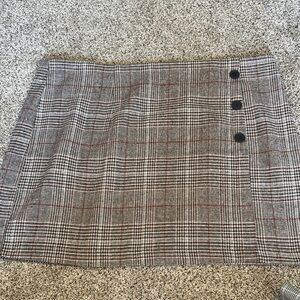 Plaid Button-Detail Skirt